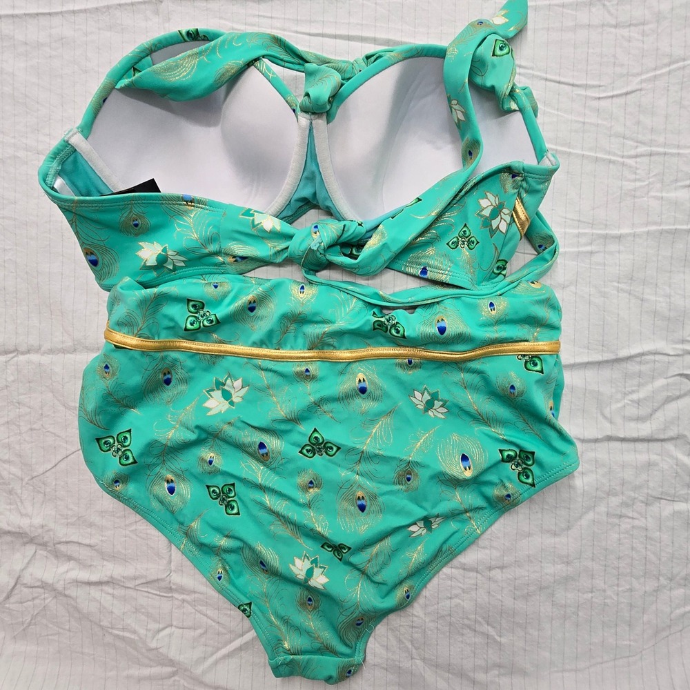 Disney Her Universe Aladdin Princess Jasmine Peacock Bikini Set Teal Gold L